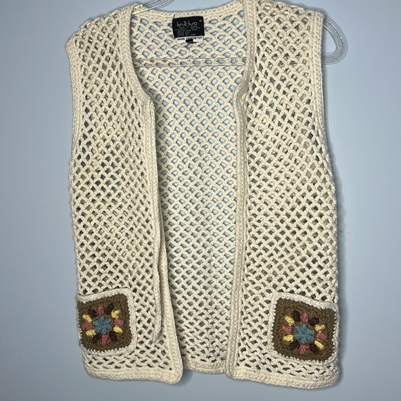 Hand Crocheted Open Front Pocket Vest Knitiva Size M - Picture 8 of 9